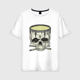 Женская футболка хлопок Oversize с принтом Барабан Череп Skull Drum в городе Новоалтайск, 100% хлопок | свободный крой, круглый ворот, спущенный рукав, длина до линии бедер
 | death | demon | drums | grim | halloween | horror | reaper | skeleton | soul | souls | барабаны | демон | драм | душ | душа | жнец | мертвых | мистика | мрачный | некрономикон | скелеты | собиратель | темный | ударные | ужасы | хоррор 