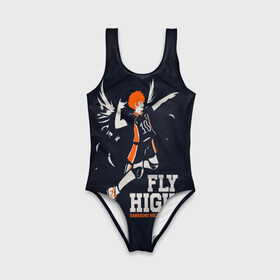 Детский купальник 3D с принтом fly high! Шоё Хината Haikyuu!! в городе Новоалтайск, Полиэстер 85%, Спандекс 15% | Слитный крой, подклад по переду изделия, узкие бретели | 10 номер | anime | haikyu | haikyuu | hinata shoyo | karasuno | manga | аниме | волейбол | волейбольный клуб | иероглифы | карасуно | лети высоко | лого | манга | надпись | прыжок | старшая школа | хаику | хаикую