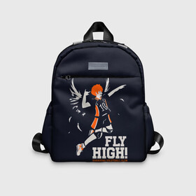 Детский рюкзак 3D с принтом fly high! Шоё Хината Haikyuu!! в городе Новоалтайск, 100% полиэстер | лямки с регулируемой длиной, сверху петелька, чтобы рюкзак можно было повесить на вешалку. Основное отделение закрывается на молнию, как и внешний карман. Внутри дополнительный карман. По бокам два дополнительных кармашка | 10 номер | anime | haikyu | haikyuu | hinata shoyo | karasuno | manga | аниме | волейбол | волейбольный клуб | иероглифы | карасуно | лети высоко | лого | манга | надпись | прыжок | старшая школа | хаику | хаикую