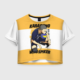 Женская футболка Crop-top 3D с принтом Рюноске Танака Haikyuu!! в городе Новоалтайск, 100% полиэстер | круглая горловина, длина футболки до линии талии, рукава с отворотами | 5 номер | anime | haikyu | haikyuu | karasuno | ryuunosuke tanaka | аниме | волейбол | волейбольный клуб | живчик | карасуно | лысый из карасуно | манга | рю | рюноске танака | старшая школа | хаику | хаикую | энерджайзер