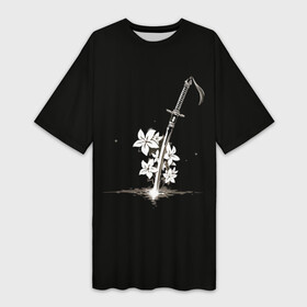 Платье-футболка 3D с принтом Nier   Sword and Flowers в городе Новоалтайск,  |  | 2b | 2б | 9s | automata | flowers | japan | nier | nier automata | nier replicant | replicant | samurai | sword | автомата | белый меч | катана | меч | найнэс | нир | нир автомата | репликант | самурай | самурайский | туби | цветы | япония |