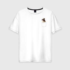 Женская футболка хлопок Oversize с принтом PocketPuppy#3 в городе Новоалтайск, 100% хлопок | свободный крой, круглый ворот, спущенный рукав, длина до линии бедер
 | cute | dog | puppy | карман | милый | мопс | собака | щенок