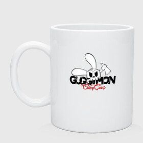 Кружка керамическая с принтом Guggimon Rabbit в городе Новоалтайск, керамика | объем — 330 мл, диаметр — 80 мм. Принт наносится на бока кружки, можно сделать два разных изображения | guggimon | superplastic | иллюстрация | кролик | логотип