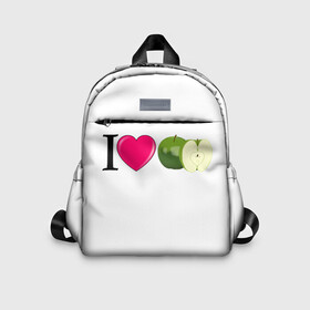 Детский рюкзак 3D с принтом I LOVE APPLE в городе Новоалтайск, 100% полиэстер | лямки с регулируемой длиной, сверху петелька, чтобы рюкзак можно было повесить на вешалку. Основное отделение закрывается на молнию, как и внешний карман. Внутри дополнительный карман. По бокам два дополнительных кармашка | иностранные | любовь | надписи | приколы | слова | юмор | яблоко