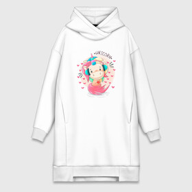 Платье-худи хлопок с принтом Единорог в городе Новоалтайск,  |  | kawaii | unikorn | единорог | единорожка | конь | радуга | рог | цветной