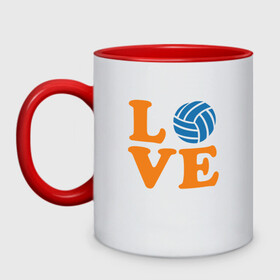 Кружка двухцветная с принтом Volleyball Love в городе Новоалтайск, керамика | объем — 330 мл, диаметр — 80 мм. Цветная ручка и кайма сверху, в некоторых цветах — вся внутренняя часть | Тематика изображения на принте: ball | beach | game | mother | sport | volley | volleyball | волейбол | волейболист | волейболистка | гол | игра | игрок | мама | мяч | площадка | пляж | пляжный | победа | сетка | спорт | тренер | чемпион