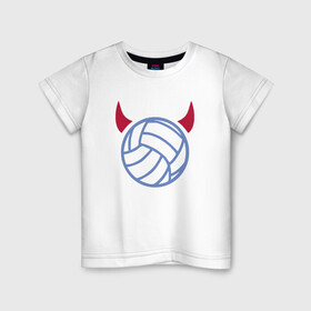 Детская футболка хлопок с принтом Volleyball Devil в городе Новоалтайск, 100% хлопок | круглый вырез горловины, полуприлегающий силуэт, длина до линии бедер | Тематика изображения на принте: ball | beach | game | sport | volley | volleyball | волейбол | волейболист | волейболистка | гол | игра | игрок | мяч | площадка | пляж | пляжный | победа | сетка | спорт | тренер | чемпион