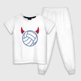 Детская пижама хлопок с принтом Volleyball Devil в городе Новоалтайск, 100% хлопок |  брюки и футболка прямого кроя, без карманов, на брюках мягкая резинка на поясе и по низу штанин
 | Тематика изображения на принте: ball | beach | game | sport | volley | volleyball | волейбол | волейболист | волейболистка | гол | игра | игрок | мяч | площадка | пляж | пляжный | победа | сетка | спорт | тренер | чемпион