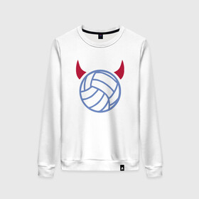 Женский свитшот хлопок с принтом Volleyball Devil в городе Новоалтайск, 100% хлопок | прямой крой, круглый вырез, на манжетах и по низу широкая трикотажная резинка  | ball | beach | game | sport | volley | volleyball | волейбол | волейболист | волейболистка | гол | игра | игрок | мяч | площадка | пляж | пляжный | победа | сетка | спорт | тренер | чемпион