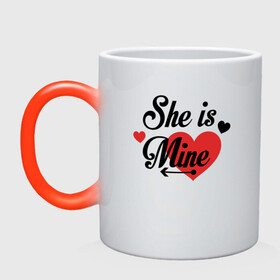 Кружка хамелеон с принтом She is Mine в городе Новоалтайск, керамика | меняет цвет при нагревании, емкость 330 мл | арт | иллюстрация | любимая | моя | сердце