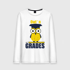Мужской лонгслив хлопок с принтом Owl Grades в городе Новоалтайск, 100% хлопок |  | арт | иллюстрация | карандаш | сова | студент