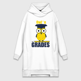 Платье-худи хлопок с принтом Owl Grades в городе Новоалтайск,  |  | арт | иллюстрация | карандаш | сова | студент