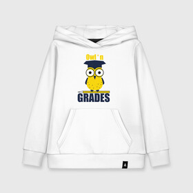 Детская толстовка хлопок с принтом Owl Grades в городе Новоалтайск, 100% хлопок | Круглый горловой вырез, эластичные манжеты, пояс, капюшен | арт | иллюстрация | карандаш | сова | студент