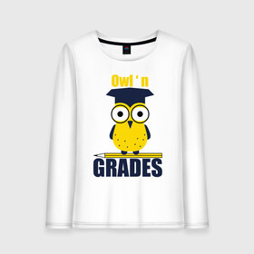 Женский лонгслив хлопок с принтом Owl Grades в городе Новоалтайск, 100% хлопок |  | арт | иллюстрация | карандаш | сова | студент