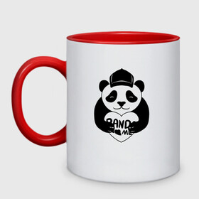 Кружка двухцветная с принтом Panda me. Панда в кепке в городе Новоалтайск, керамика | объем — 330 мл, диаметр — 80 мм. Цветная ручка и кайма сверху, в некоторых цветах — вся внутренняя часть | Тематика изображения на принте: panda | животное | медведи | медведь | мишки | панда | панды
