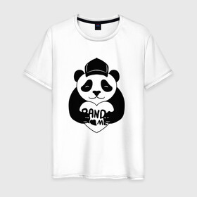 Мужская футболка хлопок с принтом Panda me. Панда в кепке в городе Новоалтайск, 100% хлопок | прямой крой, круглый вырез горловины, длина до линии бедер, слегка спущенное плечо. | Тематика изображения на принте: panda | животное | медведи | медведь | мишки | панда | панды