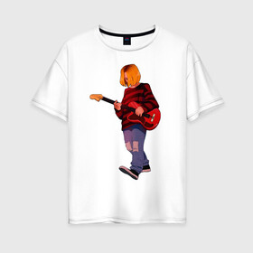 Женская футболка хлопок Oversize с принтом Курт Кобейн, Стилизация Cute в городе Новоалтайск, 100% хлопок | свободный крой, круглый ворот, спущенный рукав, длина до линии бедер
 | kurt cobain | nirvana | nirvana cobain | nirvana курт | nirvana смайлик | кобейн | кобейн арт | кобейн нирвана | курт кобейн | курт кобейн nirvana | курт кобейн рисунок | курт кобейн фото | нарвана арт | нирвана