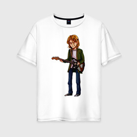 Женская футболка хлопок Oversize с принтом Курт Кобейн, Cartoon Art в городе Новоалтайск, 100% хлопок | свободный крой, круглый ворот, спущенный рукав, длина до линии бедер
 | kurt cobain | nirvana | nirvana cobain | nirvana курт | nirvana смайлик | кобейн | кобейн арт | кобейн нирвана | курт кобейн | курт кобейн nirvana | курт кобейн рисунок | курт кобейн фото | нарвана арт | нирвана
