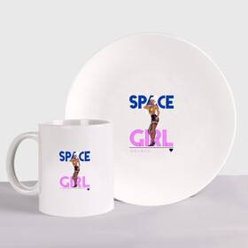 Набор: тарелка + кружка с принтом SPACE GIRL в городе Новоалтайск, керамика | Кружка: объем — 330 мл, диаметр — 80 мм. Принт наносится на бока кружки, можно сделать два разных изображения. 
Тарелка: диаметр - 210 мм, диаметр для нанесения принта - 120 мм. | Тематика изображения на принте: space girl | блондинка с хвостиком | космическая девушка | красивая девушка