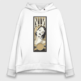 Женское худи Oversize хлопок с принтом NIN Girls в городе Новоалтайск, френч-терри — 70% хлопок, 30% полиэстер. Мягкий теплый начес внутри —100% хлопок | боковые карманы, эластичные манжеты и нижняя кромка, капюшон на магнитной кнопке | alternative | metall | music | nin | nine inch nails | rock | альтернатива | металл | музыка | найн ич нэилс | рок