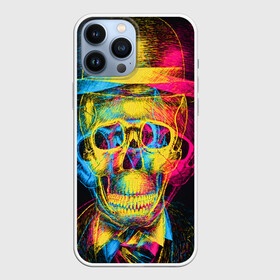 Чехол для iPhone 13 Pro Max с принтом Череп анаглиф в городе Новоалтайск,  |  | 3д | анаглиф | в топе | в тренде | всплеск | гамма | джентльмен | костюм | мода | модный | популярное | раздвоение | стильное | тренд | трехцветный | череп | шляпа