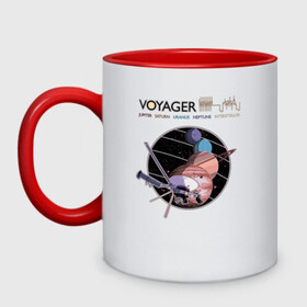 Кружка двухцветная с принтом VOYAGER в городе Новоалтайск, керамика | объем — 330 мл, диаметр — 80 мм. Цветная ручка и кайма сверху, в некоторых цветах — вся внутренняя часть | space | voyager | амс | вояджер | зонд | космос | планеты | сатурн | уран | юпитер