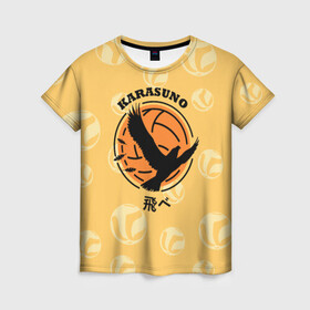 Женская футболка 3D с принтом Старшая школа Карасуно Haikyu! в городе Новоалтайск, 100% полиэфир ( синтетическое хлопкоподобное полотно) | прямой крой, круглый вырез горловины, длина до линии бедер | anime | haikyu | haikyuu | karasuno | karasuno high | manga | аниме | волейбол | волейбольный клуб | ворон | вороны | карасуно | крылья | лого | логотип | манга | надпись | птица | старшая школа | хаику | хаикую