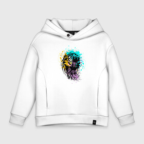 Детское худи Oversize хлопок с принтом Tiger (watercolor) в городе Новоалтайск, френч-терри — 70% хлопок, 30% полиэстер. Мягкий теплый начес внутри —100% хлопок | боковые карманы, эластичные манжеты и нижняя кромка, капюшон на магнитной кнопке | брызги | животные | звери | краска | оскал | тигр | хищник