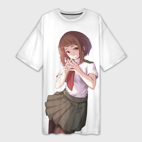 Платье-футболка 3D с принтом ОЧАКО УРАРАКА | Ochako Uraraka в городе Новоалтайск,  |  | anime | boku no hero academia | deku | manga | midoriya | my hero academia | ochako uraraka | toga himiko | аниме | бакуго | всемогущий | гран торино | дэку | изуку | кацуки | манга | мидориа | моя геройская академия | очако урарака | стар