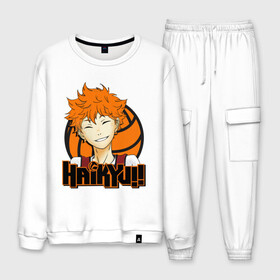 Мужской костюм хлопок с принтом Haikyu Улыбка Хинаты в городе Новоалтайск, 100% хлопок | на свитшоте круглая горловина, мягкая резинка по низу. Брюки заужены к низу, на них два вида карманов: два “обычных” по бокам и два объемных, с клапанами, расположенные ниже линии бедра. Брюки с мягкой трикотажной резинкой на поясе и по низу штанин. В поясе для дополнительного комфорта — широкие завязки | hinata | karasuno | shouyou | volleyball | карасуно | хината | шоё