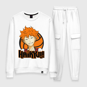 Женский костюм хлопок с принтом Haikyu Улыбка Хинаты в городе Новоалтайск, 100% хлопок | на свитшоте круглая горловина, мягкая резинка по низу. Брюки заужены к низу, на них два вида карманов: два 