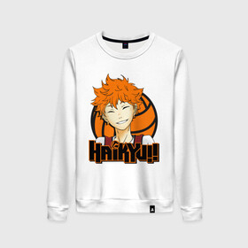 Женский свитшот хлопок с принтом Haikyu Улыбка Хинаты в городе Новоалтайск, 100% хлопок | прямой крой, круглый вырез, на манжетах и по низу широкая трикотажная резинка  | hinata | karasuno | shouyou | volleyball | карасуно | хината | шоё
