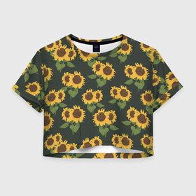 Женская футболка Crop-top 3D с принтом Подсолнухи в городе Новоалтайск, 100% полиэстер | круглая горловина, длина футболки до линии талии, рукава с отворотами | лето | паттерн | подсолнухи | семечки | солнце | цветок солнце | цветы