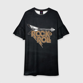 Детское платье 3D с принтом Rock n Roll Гитара в городе Новоалтайск, 100% полиэстер | прямой силуэт, чуть расширенный к низу. Круглая горловина, на рукавах — воланы | rock | rock n roll | roll | гитара | гитарист | музыкант | рок