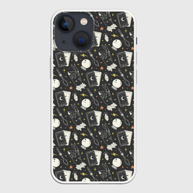 Чехол для iPhone 13 mini с принтом Мистический фон в городе Новоалтайск,  |  | art | background | card | hand. ball | mysticism | pattern | spoon | stars | арт | звезды | карты | ложка | мистика | паттерн | рука. шар | фон