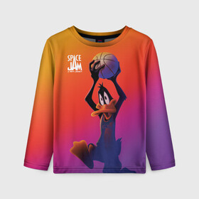 Детский лонгслив 3D с принтом Space Jam 2 Даффи Дак в городе Новоалтайск, 100% полиэстер | длинные рукава, круглый вырез горловины, полуприлегающий силуэт
 | Тематика изображения на принте: daffy duck | space jam | space jam 2 | space jam a new legacy | vdzabma | даффи дак | космический джем | космический джем 2 | космический джем: новое поколение