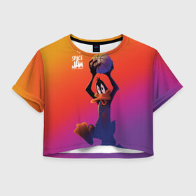 Женская футболка Crop-top 3D с принтом Space Jam 2 | Даффи Дак в городе Новоалтайск, 100% полиэстер | круглая горловина, длина футболки до линии талии, рукава с отворотами | Тематика изображения на принте: daffy duck | space jam | space jam 2 | space jam a new legacy | vdzabma | даффи дак | космический джем | космический джем 2 | космический джем: новое поколение