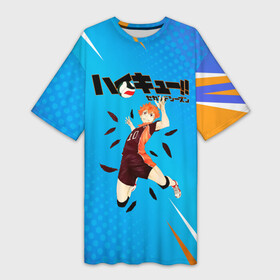 Платье-футболка 3D с принтом Шоё Хината мощный удар Haikyu в городе Новоалтайск,  |  | Тематика изображения на принте: 10 номер | haikyu | haikyuu | hinata shoyo | karasuno | аниме | волейбол | волейбольный клуб | карасуно | коротышка | красный | мальчик мяч | манга | рыжик | старшая школа | хаикую | чиби чан | шоё хината