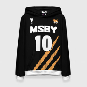 Женская толстовка 3D с принтом 10 | MSBY | BLACK JACKALS в городе Новоалтайск, 100% полиэстер  | двухслойный капюшон со шнурком для регулировки, мягкие манжеты на рукавах и по низу толстовки, спереди карман-кенгуру с мягким внутренним слоем. | Тематика изображения на принте: barnes | black jackals | fly high | haikyuu | msby | аниме | волейбол | карасуно | хайкью карасуно | хината