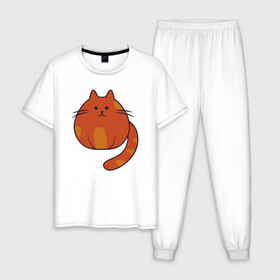 Мужская пижама хлопок с принтом Fat Cat в городе Новоалтайск, 100% хлопок | брюки и футболка прямого кроя, без карманов, на брюках мягкая резинка на поясе и по низу штанин
 | animal | cat | cute | kitty | meow | друг | животные | киска | кися | китти | кот | котенок | котик | котэ | кошечка | кошка | мур | мяу | питомец