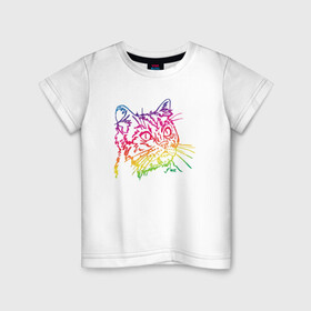 Детская футболка хлопок с принтом Rainbow Cat в городе Новоалтайск, 100% хлопок | круглый вырез горловины, полуприлегающий силуэт, длина до линии бедер | Тематика изображения на принте: animal | cat | cute | kitty | meow | друг | животные | киска | кися | китти | кот | котенок | котик | котэ | кошечка | кошка | мур | мяу | питомец