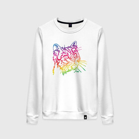 Женский свитшот хлопок с принтом Rainbow Cat в городе Новоалтайск, 100% хлопок | прямой крой, круглый вырез, на манжетах и по низу широкая трикотажная резинка  | animal | cat | cute | kitty | meow | друг | животные | киска | кися | китти | кот | котенок | котик | котэ | кошечка | кошка | мур | мяу | питомец