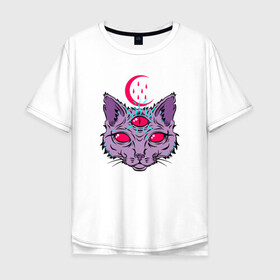 Мужская футболка хлопок Oversize с принтом Devil Cat в городе Новоалтайск, 100% хлопок | свободный крой, круглый ворот, “спинка” длиннее передней части | animal | cat | cute | kitty | meow | демон | друг | дьявол | животные | киска | кися | китти | кот | котенок | котик | котэ | кошечка | кошка | мур | мяу | питомец