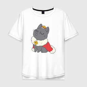 Мужская футболка хлопок Oversize с принтом Cat King в городе Новоалтайск, 100% хлопок | свободный крой, круглый ворот, “спинка” длиннее передней части | animal | cat | cute | kitty | meow | друг | животные | киска | кися | китти | кот | котенок | котик | котэ | кошечка | кошка | мур | мяу | питомец