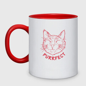 Кружка двухцветная с принтом Purrfect в городе Новоалтайск, керамика | объем — 330 мл, диаметр — 80 мм. Цветная ручка и кайма сверху, в некоторых цветах — вся внутренняя часть | animal | cat | cute | kitty | meow | друг | животные | киска | кися | китти | кот | котенок | котик | котэ | кошечка | кошка | мур | мяу | питомец