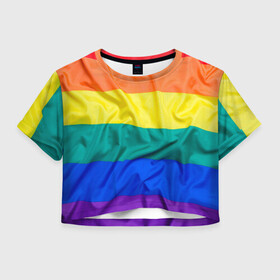 Женская футболка Crop-top 3D с принтом Радуга - мятая ткань полотно в городе Новоалтайск, 100% полиэстер | круглая горловина, длина футболки до линии талии, рукава с отворотами | gey | би | гендер | квир | маска | меньшинства | огбткю | равноправие | радуга | радужный | трансгендер | трансы | флаг