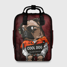 Женский рюкзак 3D с принтом Cool dog в городе Новоалтайск, 100% полиэстер | лямки с регулируемой длиной, сверху ручки, чтобы рюкзак нести как сумку. Основное отделение закрывается на молнию, как и внешний карман. Внутри два дополнительных кармана, один из которых закрывается на молнию. По бокам два дополнительных кармашка, куда поместится маленькая бутылочка
 | арт | графика | животные | заключенный | звери | зек | мопс | наручники | собака