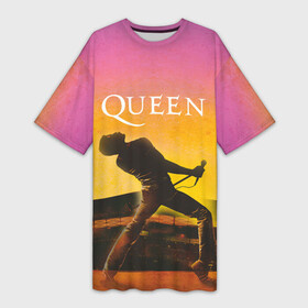 Платье-футболка 3D с принтом Queen | Freddie Mercury (Z) в городе Новоалтайск,  |  | freddie mercury | music | queen | брайан мэй | глэм рок | джон дикон | королева | музыка | поп рок | роджер тейлор | фредди меркьюри | хард рок