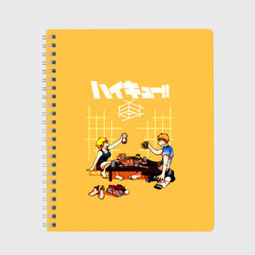 Тетрадь с принтом Ужин Натсу и Шоё Хината Haikyu!! в городе Новоалтайск, 100% бумага | 48 листов, плотность листов — 60 г/м2, плотность картонной обложки — 250 г/м2. Листы скреплены сбоку удобной пружинной спиралью. Уголки страниц и обложки скругленные. Цвет линий — светло-серый
 | Тематика изображения на принте: 10 номер | haikyu | haikyuu | hinata natsu | hinata shoyo | karasuno | аниме | волейбол | волейбольный клуб | карасуно | мальчик мяч | манга | рыжик | сестра | старшая школа | хаикую | чиби чан | шоё хината