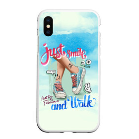 Чехол для iPhone XS Max матовый с принтом Just smile в городе Новоалтайск, Силикон | Область печати: задняя сторона чехла, без боковых панелей | арт | графика | кеды | лето | надписи | смайлы